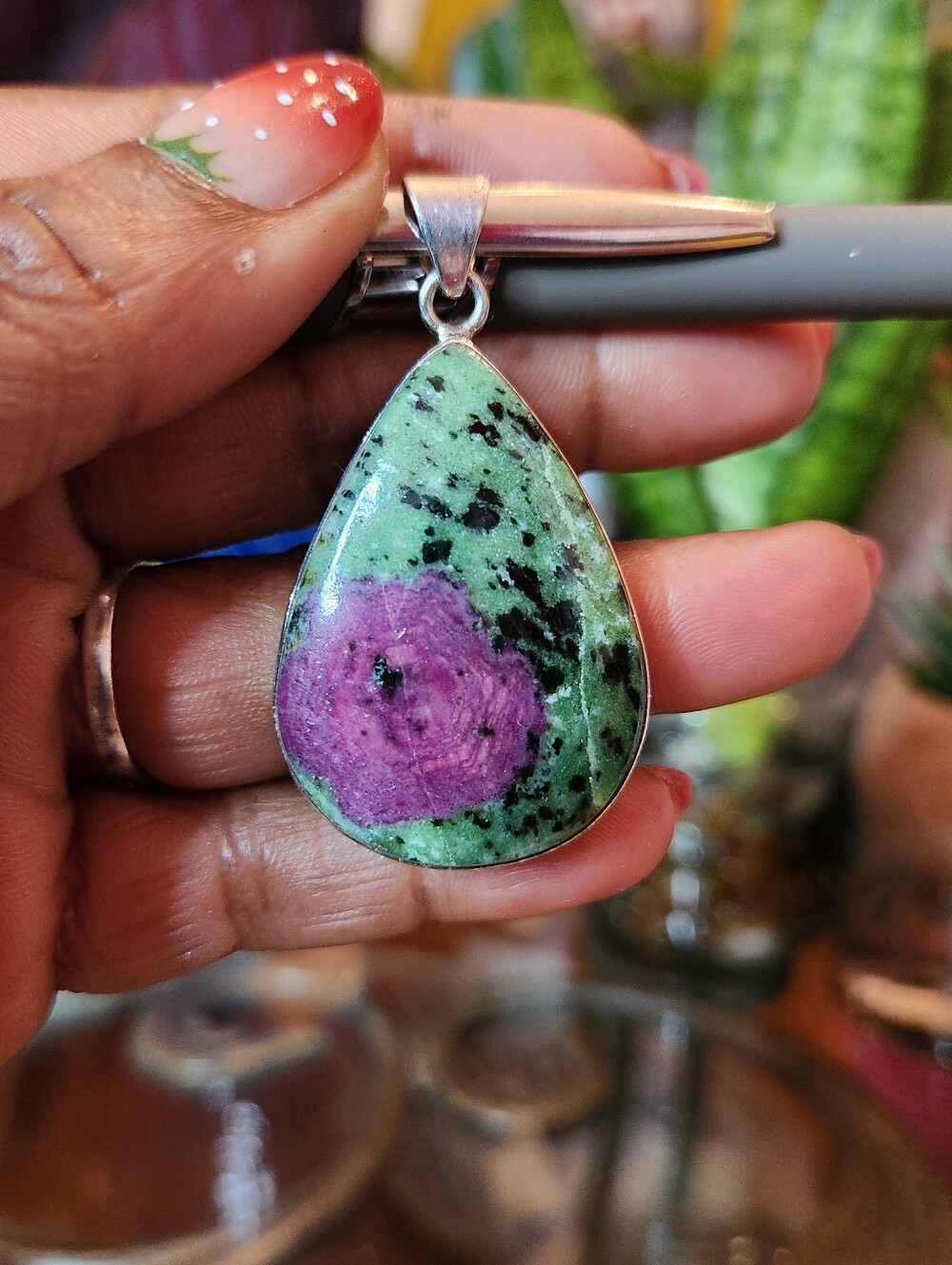 Ruby Zoisite Sterling Silver Teardrop Pendant